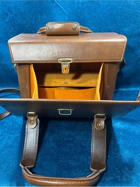 Vintage Hard Shell FOCAL Brown Leather Large Camera Case #203 Adjustable Strap